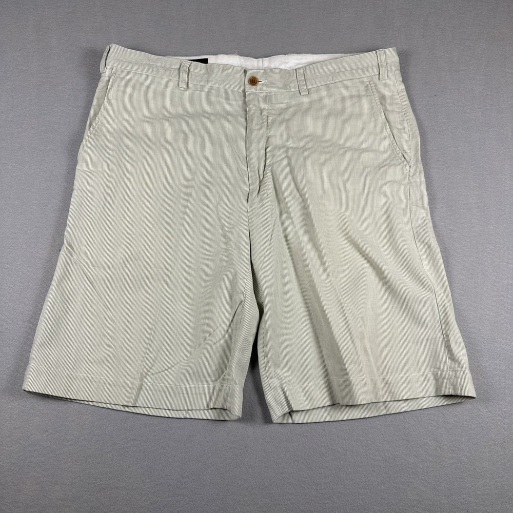 Orvis Signature Collection Tan Beige White Striped Cotton Casual Chino Shorts 38